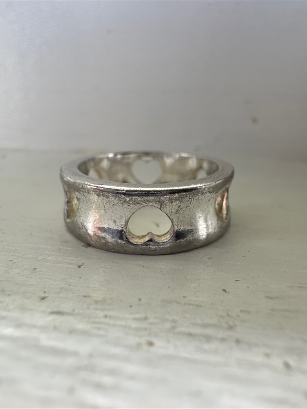 Tiffany & Co. Silver Heart Cutout Band Ring Sz 5.5